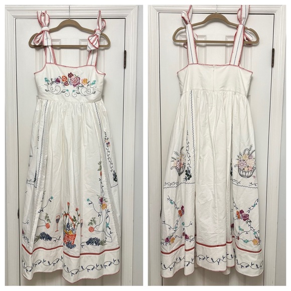 Hunter Bell Midi Dress Stefy Embroidered White Cotton Floral NWT 6 - Picture 8 of 14